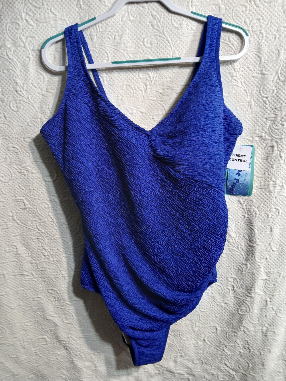 Penbrooke Krinkle One Piece Swimsuit Size 22W Beach Tummy Control Royal Blue